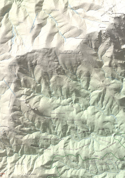 Mapa de relieve de Puig Falcó, 1097 m, Alt Empordà, lámina 100 Cims de Trobart. Detalle de la zona superior derecha. 70 × 100 cm.