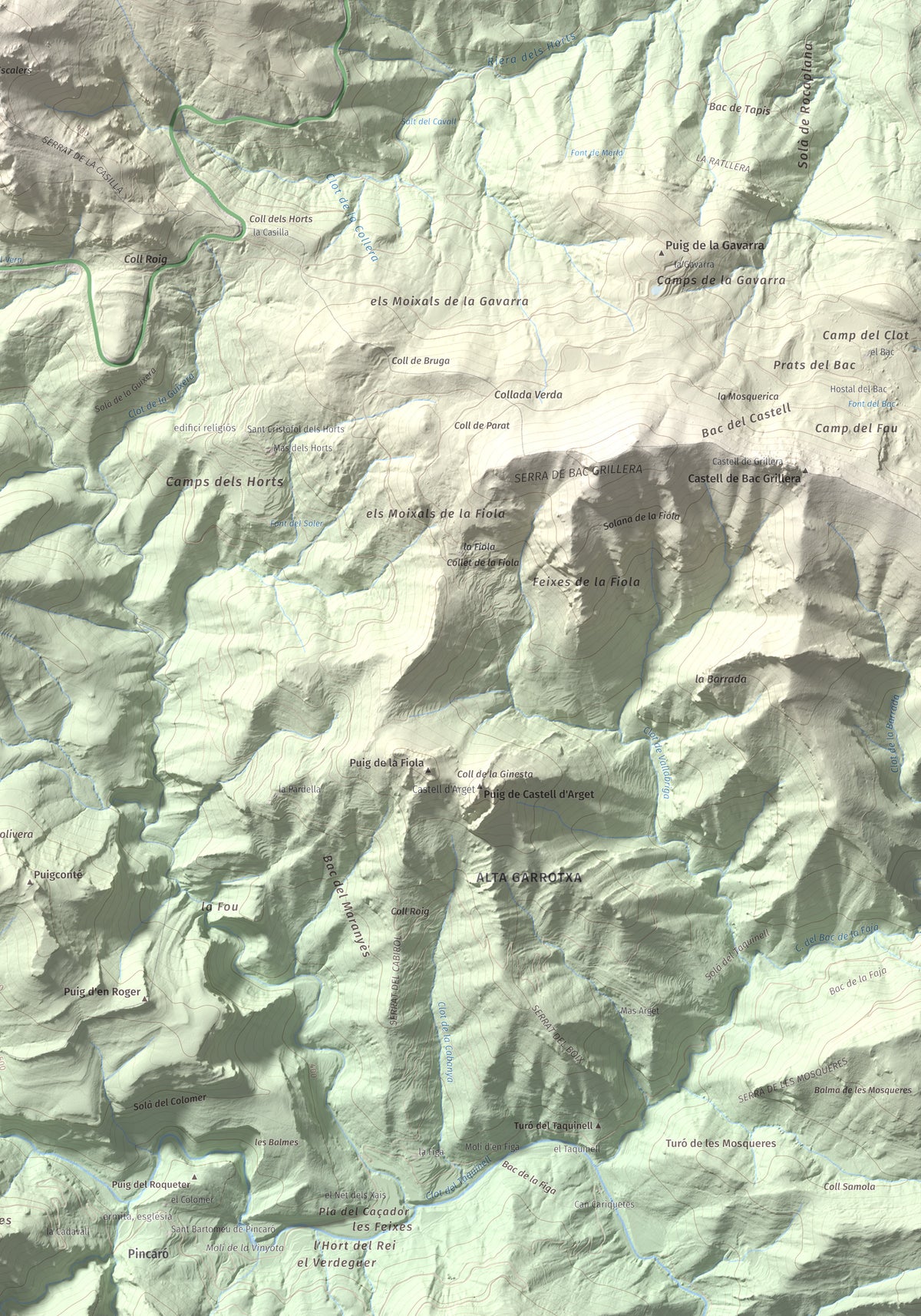 Mapa de relieve de Puig Falcó, 1097 m, Alt Empordà, lámina 100 Cims de Trobart. Detalle de la zona inferior derecha. 70 × 100 cm.