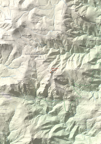Mapa de relieve de Puig Falcó, 1097 m, Alt Empordà, lámina 100 Cims de Trobart. Detalle de la zona central. 70 × 100 cm.