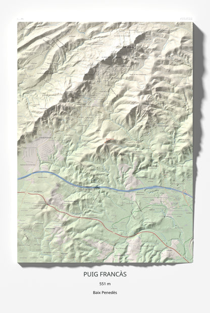 Mapa de relieve de Puig Francàs, 551 m, Baix Penedès, lámina 100 Cims de Trobart 61 × 91 cm.
