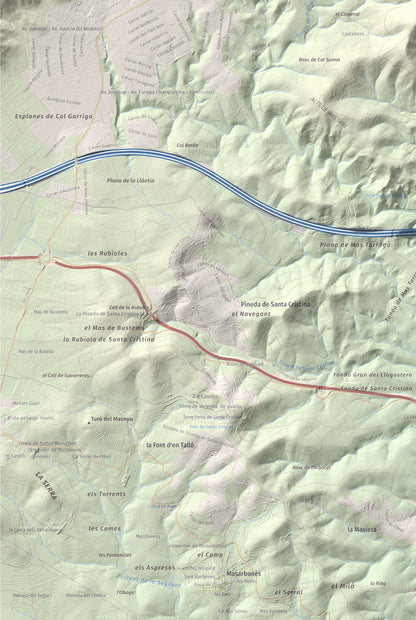 Mapa de relieve de Puig Francàs, 551 m, Baix Penedès, lámina 100 Cims de Trobart. Detalle de la zona inferior izquierda. 61 × 91 cm.