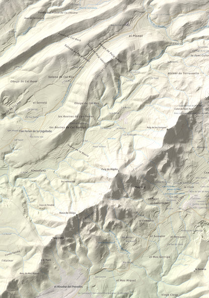 Mapa de relieve de Puig Francàs, 551 m, Baix Penedès, lámina 100 Cims de Trobart. Detalle de la zona superior izquierda. 70 × 100 cm.