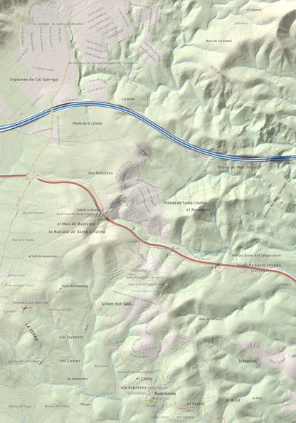 Mapa de relieve de Puig Francàs, 551 m, Baix Penedès, lámina 100 Cims de Trobart. Detalle de la zona inferior izquierda. 70 × 100 cm.