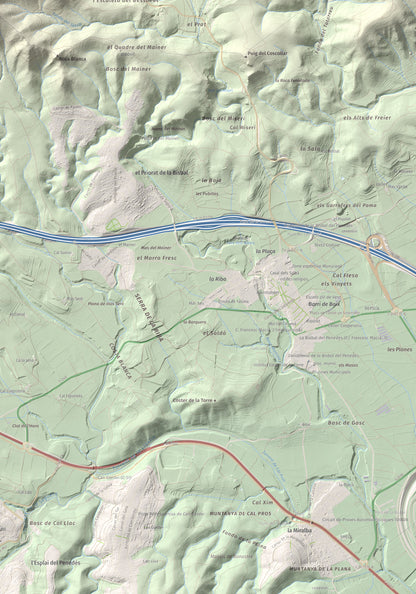 Mapa de relieve de Puig Francàs, 551 m, Baix Penedès, lámina 100 Cims de Trobart. Detalle de la zona inferior derecha. 70 × 100 cm.