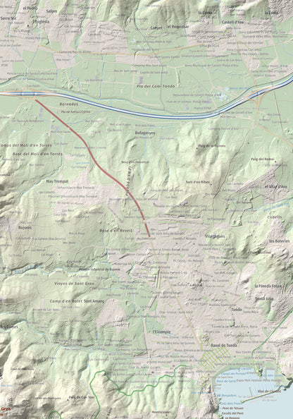 Mapa de relieve de Puig Gros, 325 m, Baix Empordà, lámina 100 Cims de Trobart. Detalle de la zona superior derecha. 70 × 100 cm.