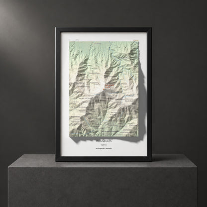 Mapa de relieve de Puig Neulós, 1257 m, Alt Empordà · Rosselló, lámina 100 Cims de Trobart. Presentación enmarcada. 21 × 30 cm.