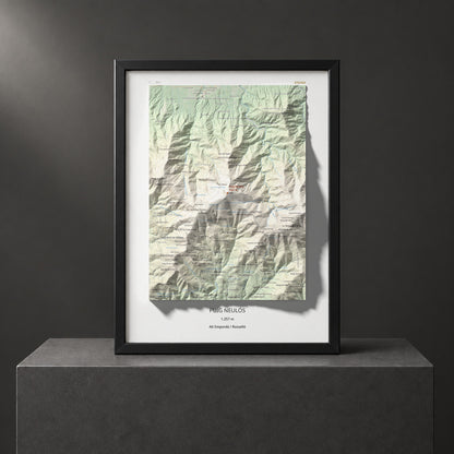 Mapa de relieve de Puig Neulós, 1257 m, Alt Empordà · Rosselló, lámina 100 Cims de Trobart. Presentación enmarcada. 30 × 40 cm.