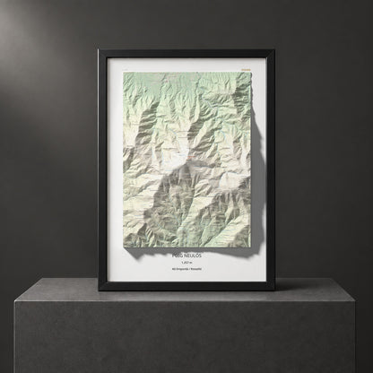 Mapa de relieve de Puig Neulós, 1257 m, Alt Empordà · Rosselló, lámina 100 Cims de Trobart. Presentación enmarcada. 50 × 70 cm.