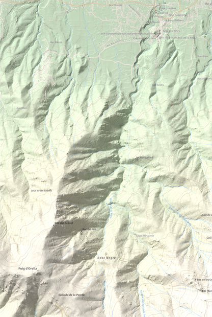 Mapa de relieve de Puig Neulós, 1257 m, Alt Empordà · Rosselló, lámina 100 Cims de Trobart. Detalle de la zona superior izquierda. 61 × 91 cm.
