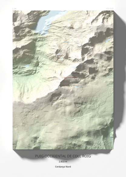 Mapa de relieve de Puig Occidental de Coll Roig, 2833 m, Cerdanya Nord, lámina 100 Cims de Trobart 50 × 70 cm.