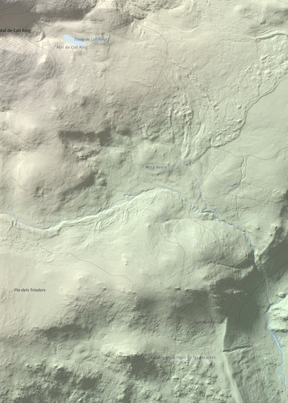 Mapa de relieve de Puig Occidental de Coll Roig, 2833 m, Cerdanya Nord, lámina 100 Cims de Trobart. Detalle de la zona inferior derecha. 50 × 70 cm.