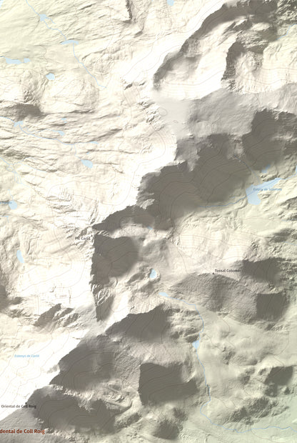 Mapa de relieve de Puig Occidental de Coll Roig, 2833 m, Cerdanya Nord, lámina 100 Cims de Trobart. Detalle de la zona superior derecha. 61 × 91 cm.