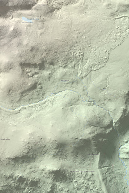 Mapa de relieve de Puig Occidental de Coll Roig, 2833 m, Cerdanya Nord, lámina 100 Cims de Trobart. Detalle de la zona inferior derecha. 61 × 91 cm.