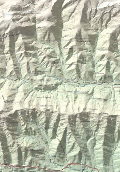 Mapa de relieve de Puig Ou, 1300 m, Garrotxa · Ripollès, lámina 100 Cims de Trobart. Detalle de la zona inferior izquierda. 70 × 100 cm.