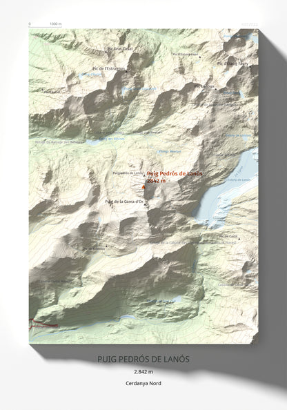 Mapa de relieve de Puig Pedrós de Lanós, 2842 m, Cerdanya Nord, lámina 100 Cims de Trobart 21 × 30 cm.