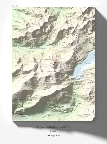 Mapa de relieve de Puig Pedrós de Lanós, 2842 m, Cerdanya Nord, lámina 100 Cims de Trobart 30 × 40 cm.