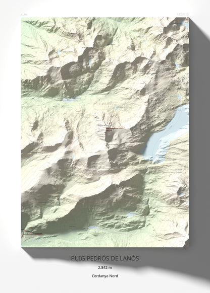 Mapa de relieve de Puig Pedrós de Lanós, 2842 m, Cerdanya Nord, lámina 100 Cims de Trobart 50 × 70 cm.