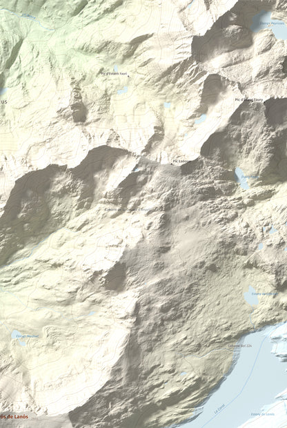 Mapa de relieve de Puig Pedrós de Lanós, 2842 m, Cerdanya Nord, lámina 100 Cims de Trobart. Detalle de la zona superior derecha. 61 × 91 cm.