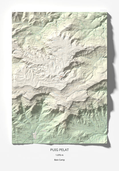 Mapa de relieve de Puig Pelat, 1076 m, Baix Camp, lámina 100 Cims de Trobart 70 × 100 cm.
