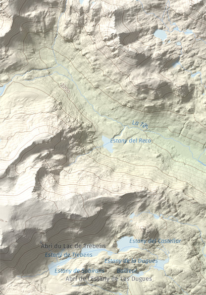 Mapa de relieve de Puig Peric, 2810 m, Capcir · Cerdanya Nord, lámina 100 Cims de Trobart. Detalle de la zona inferior izquierda. 21 × 30 cm.