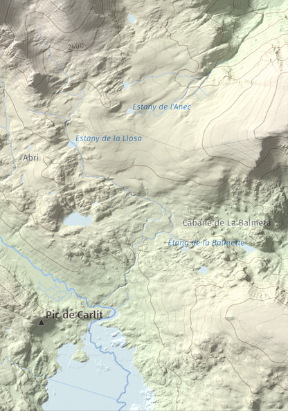 Mapa de relieve de Puig Peric, 2810 m, Capcir · Cerdanya Nord, lámina 100 Cims de Trobart. Detalle de la zona inferior derecha. 21 × 30 cm.