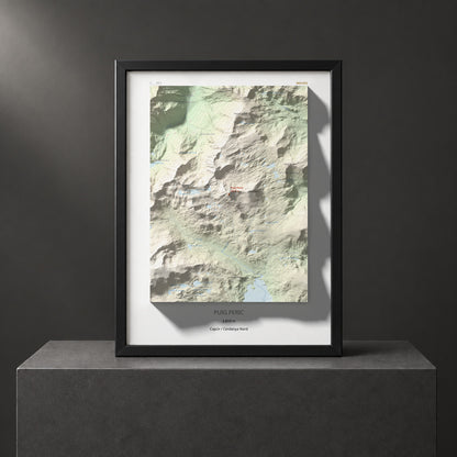 Mapa de relieve de Puig Peric, 2810 m, Capcir · Cerdanya Nord, lámina 100 Cims de Trobart. Presentación enmarcada. 30 × 40 cm.