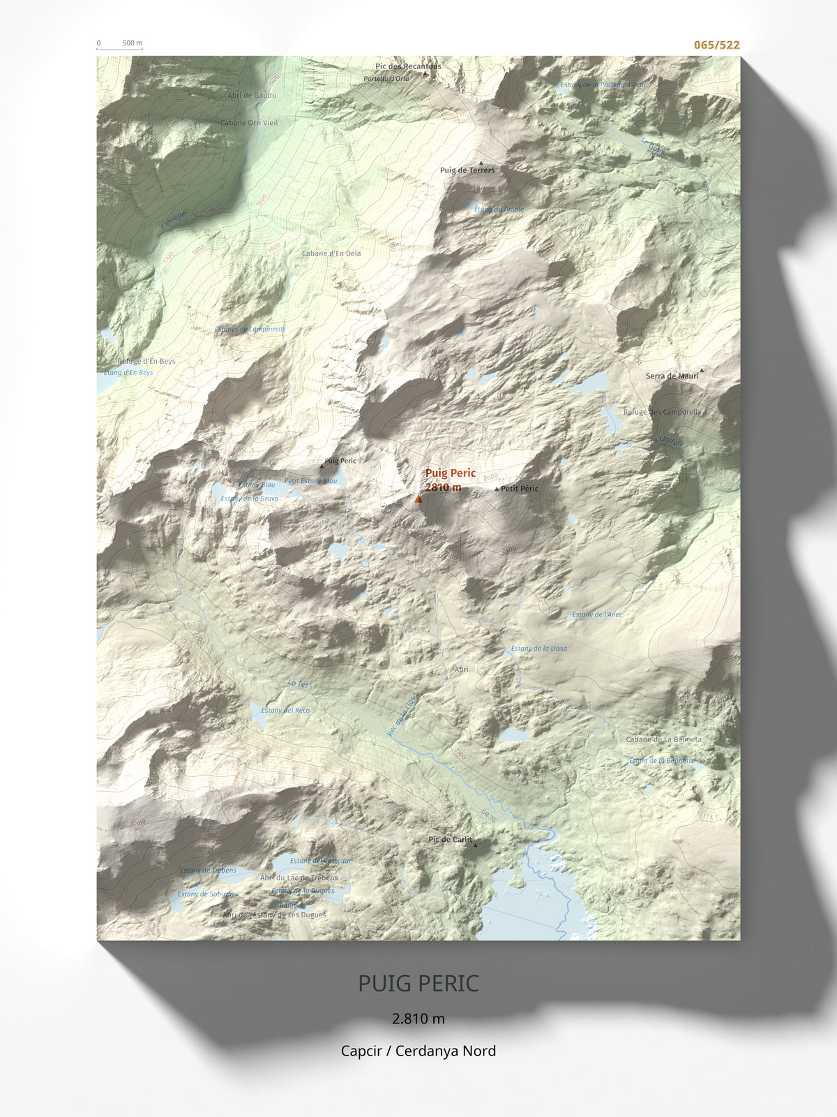 Mapa de relieve de Puig Peric, 2810 m, Capcir · Cerdanya Nord, lámina 100 Cims de Trobart 30 × 40 cm.