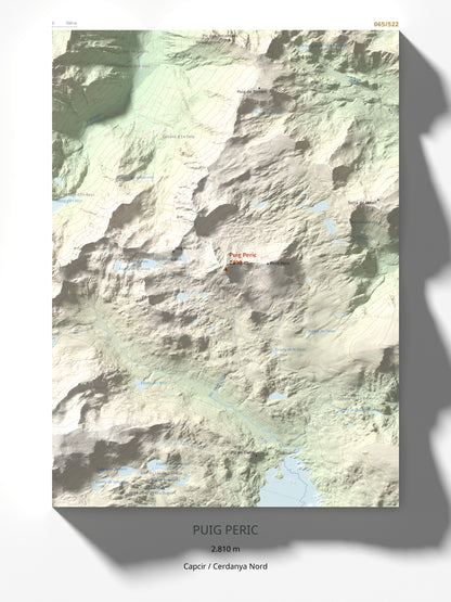 Mapa de relieve de Puig Peric, 2810 m, Capcir · Cerdanya Nord, lámina 100 Cims de Trobart 30 × 40 cm.
