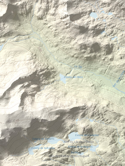Mapa de relieve de Puig Peric, 2810 m, Capcir · Cerdanya Nord, lámina 100 Cims de Trobart. Detalle de la zona inferior izquierda. 30 × 40 cm.