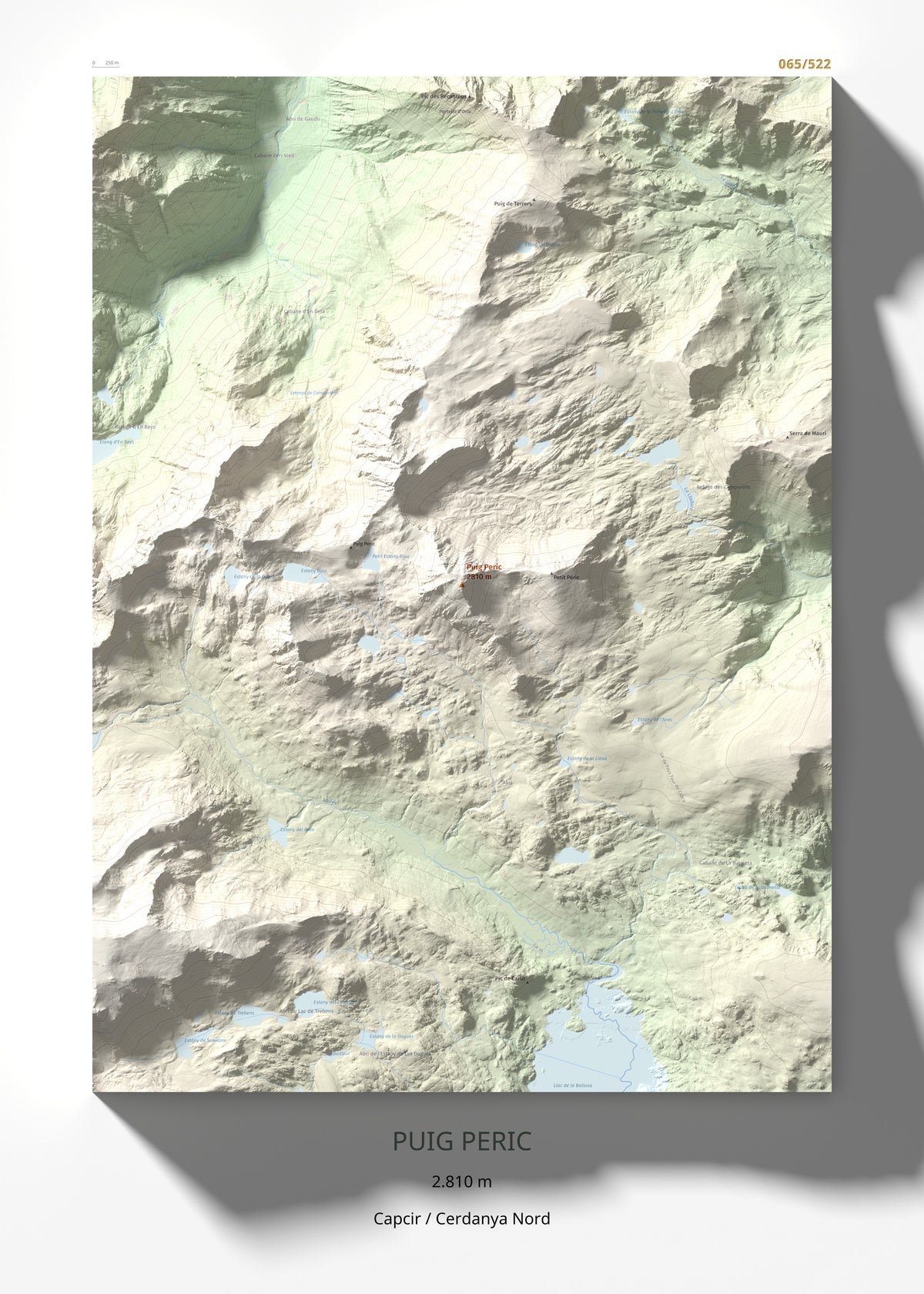 Mapa de relieve de Puig Peric, 2810 m, Capcir · Cerdanya Nord, lámina 100 Cims de Trobart 50 × 70 cm.
