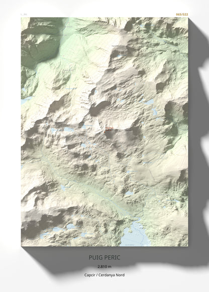 Mapa de relieve de Puig Peric, 2810 m, Capcir · Cerdanya Nord, lámina 100 Cims de Trobart 50 × 70 cm.