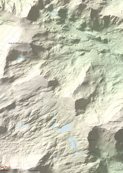 Mapa de relieve de Puig Peric, 2810 m, Capcir · Cerdanya Nord, lámina 100 Cims de Trobart. Detalle de la zona superior derecha. 50 × 70 cm.