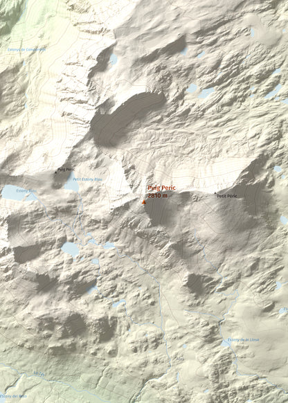 Mapa de relieve de Puig Peric, 2810 m, Capcir · Cerdanya Nord, lámina 100 Cims de Trobart. Detalle de la zona central. 50 × 70 cm.
