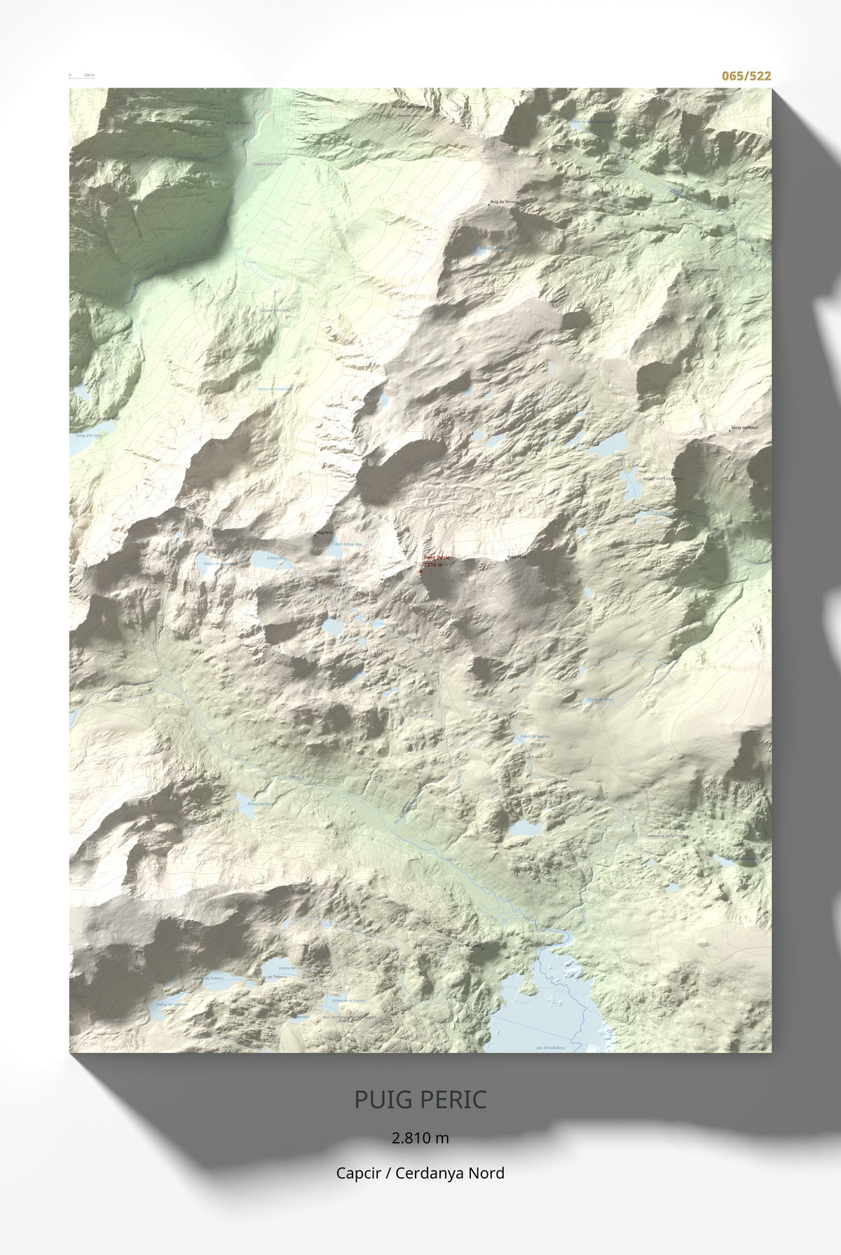 Mapa de relieve de Puig Peric, 2810 m, Capcir · Cerdanya Nord, lámina 100 Cims de Trobart 61 × 91 cm.