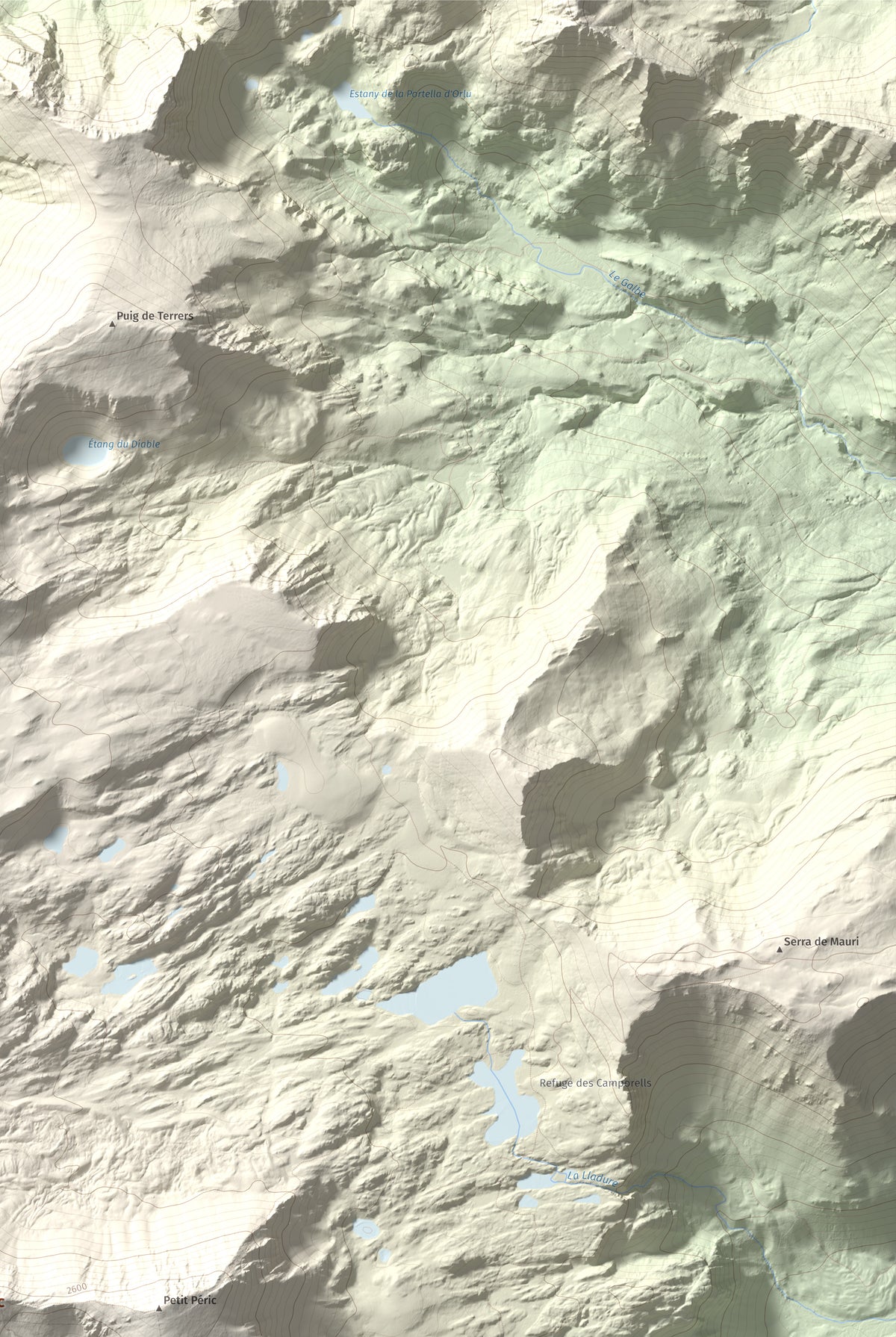 Mapa de relieve de Puig Peric, 2810 m, Capcir · Cerdanya Nord, lámina 100 Cims de Trobart. Detalle de la zona superior derecha. 61 × 91 cm.