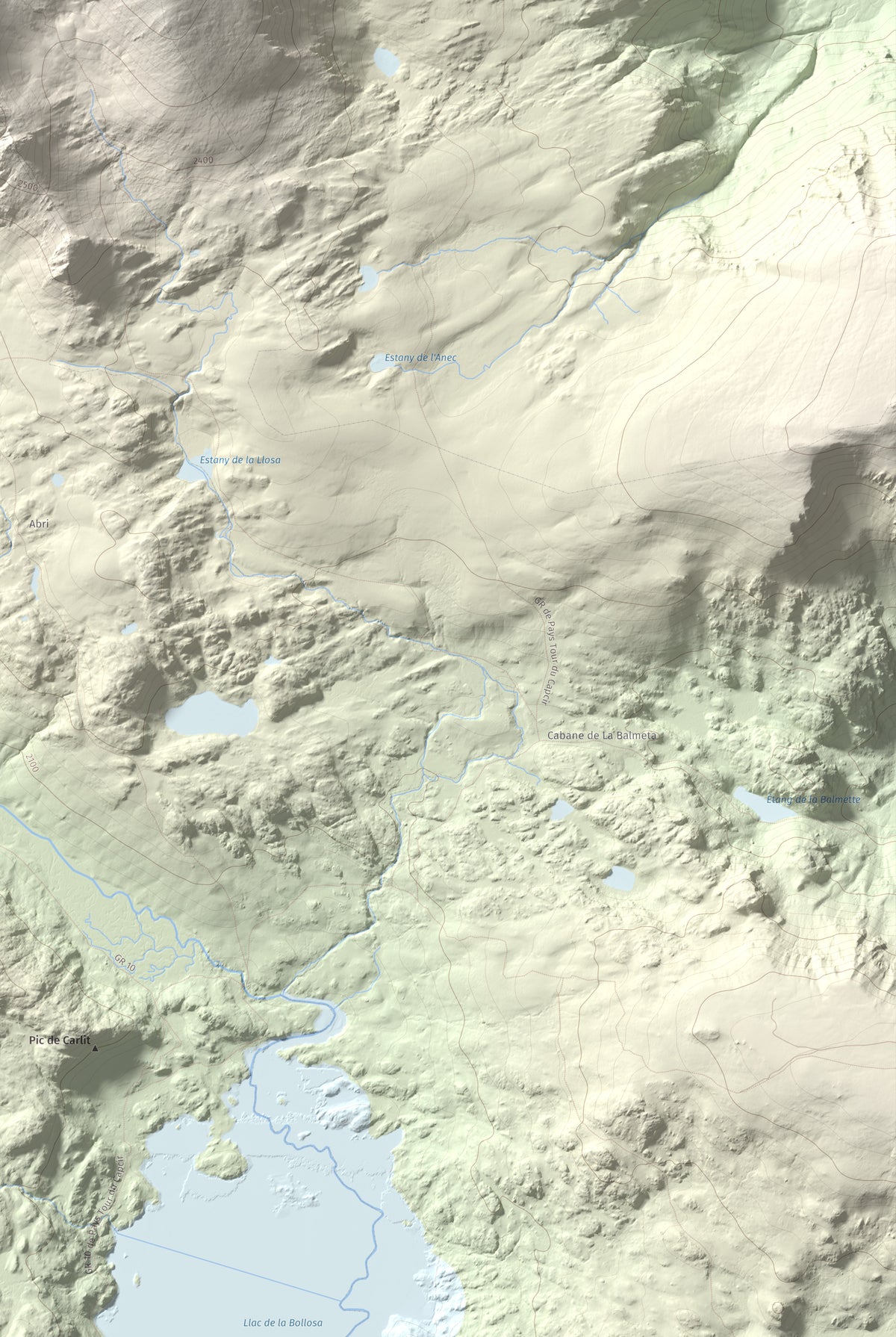 Mapa de relieve de Puig Peric, 2810 m, Capcir · Cerdanya Nord, lámina 100 Cims de Trobart. Detalle de la zona inferior derecha. 61 × 91 cm.