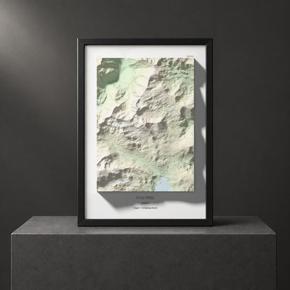 Mapa de relieve de Puig Peric, 2810 m, Capcir · Cerdanya Nord, lámina 100 Cims de Trobart. Presentación enmarcada. 70 × 100 cm.