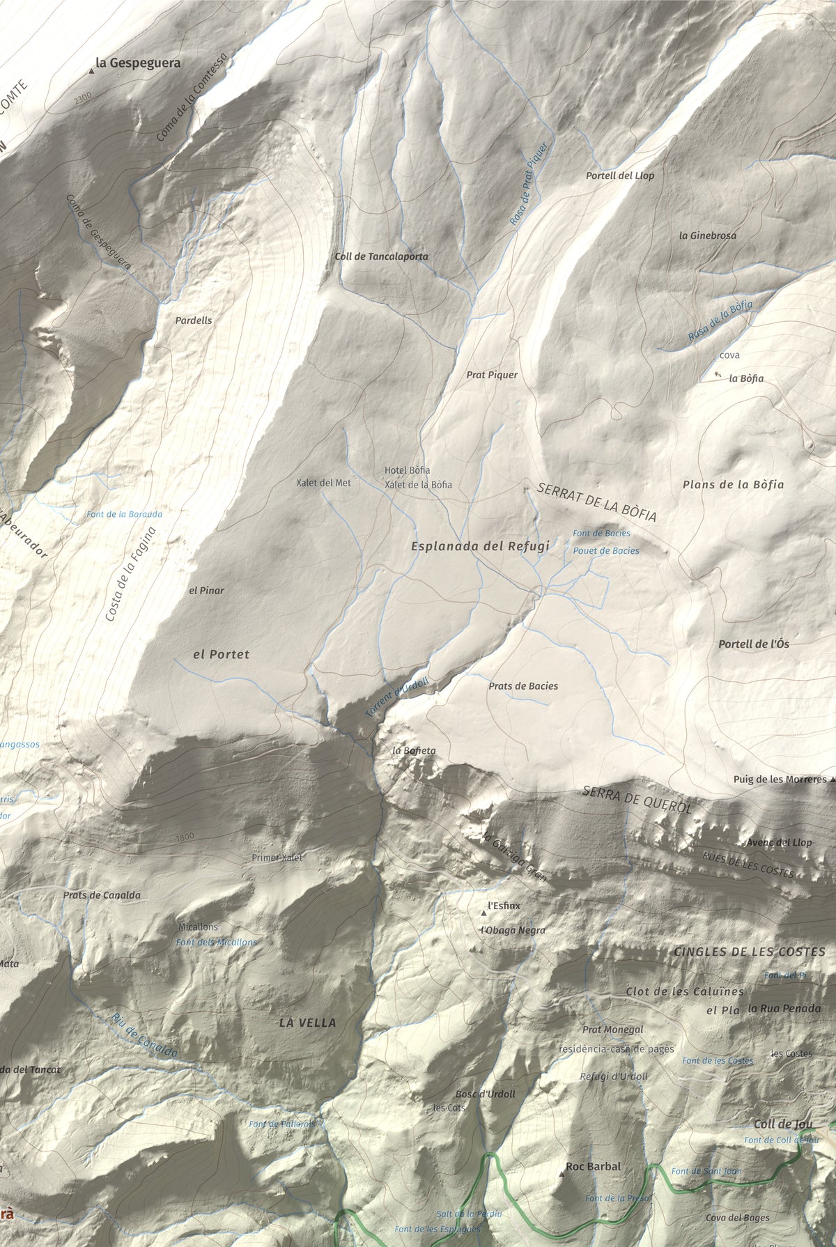 Mapa de relieve de Puig Sobirà, 1938 m, Solsonès, lámina 100 Cims de Trobart. Detalle de la zona superior derecha. 61 × 91 cm.