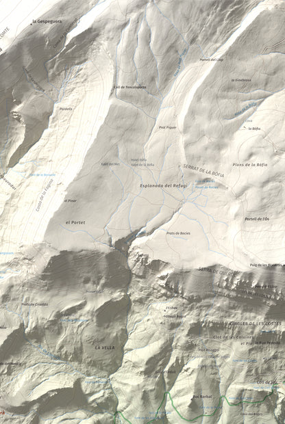 Mapa de relieve de Puig Sobirà, 1938 m, Solsonès, lámina 100 Cims de Trobart. Detalle de la zona superior derecha. 61 × 91 cm.