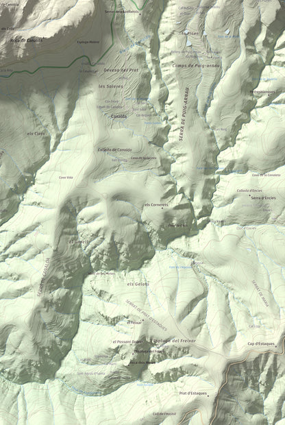 Mapa de relieve de Puig Sobirà, 1938 m, Solsonès, lámina 100 Cims de Trobart. Detalle de la zona inferior derecha. 61 × 91 cm.