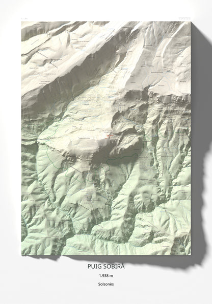 Mapa de relieve de Puig Sobirà, 1938 m, Solsonès, lámina 100 Cims de Trobart 70 × 100 cm.