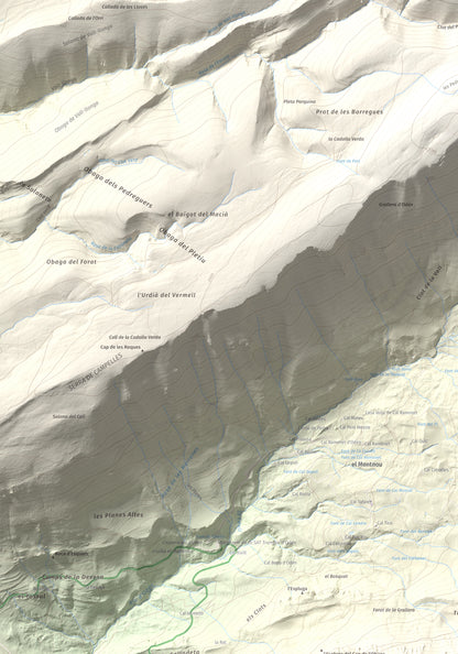 Mapa de relieve de Puig Sobirà, 1938 m, Solsonès, lámina 100 Cims de Trobart. Detalle de la zona superior izquierda. 70 × 100 cm.