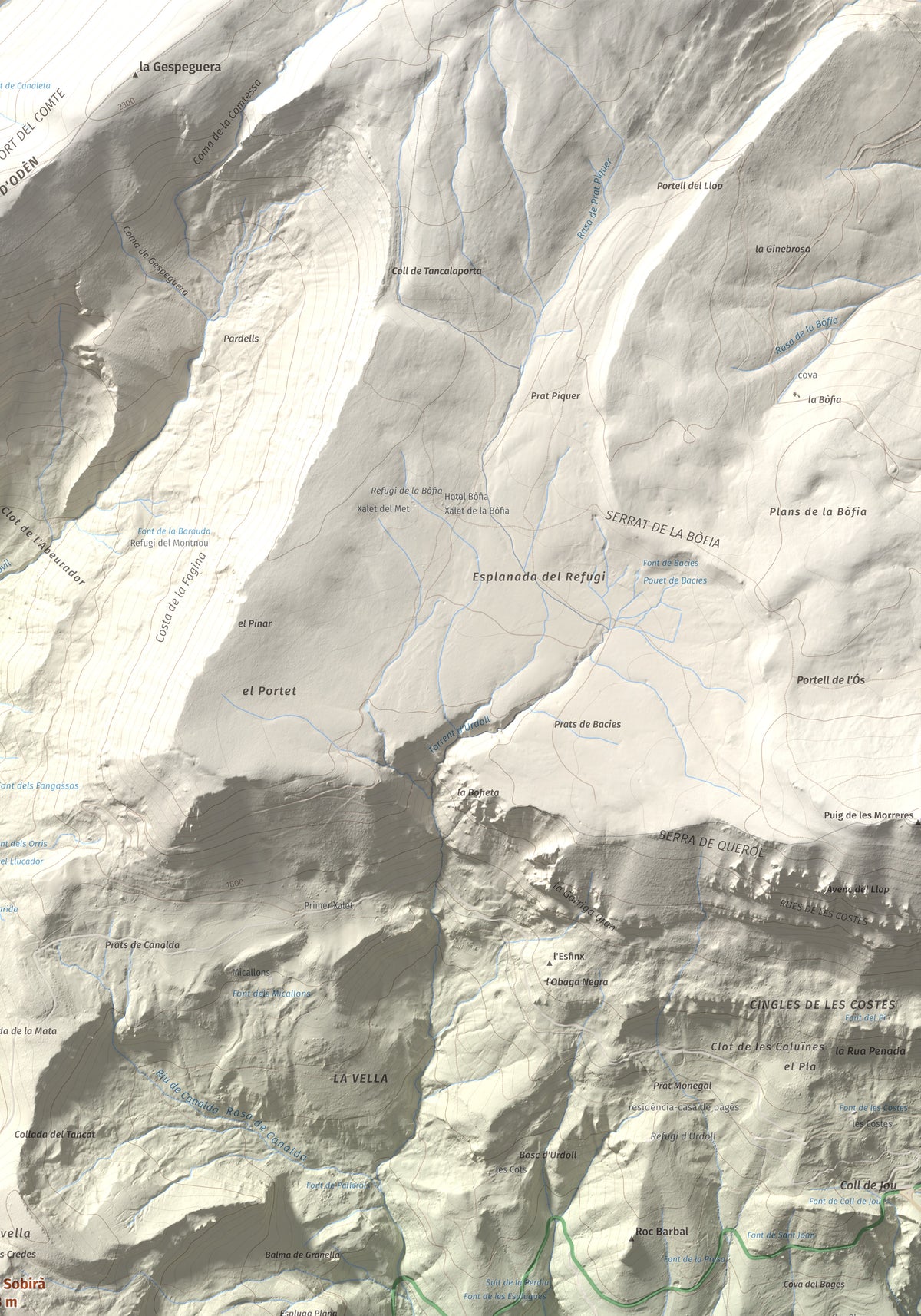 Mapa de relieve de Puig Sobirà, 1938 m, Solsonès, lámina 100 Cims de Trobart. Detalle de la zona superior derecha. 70 × 100 cm.