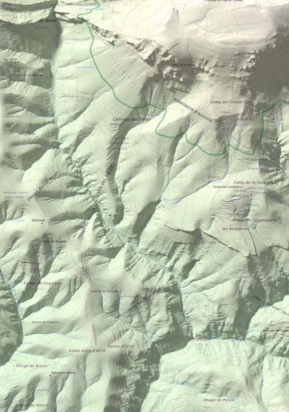 Mapa de relieve de Puig Sobirà, 1938 m, Solsonès, lámina 100 Cims de Trobart. Detalle de la zona inferior izquierda. 70 × 100 cm.