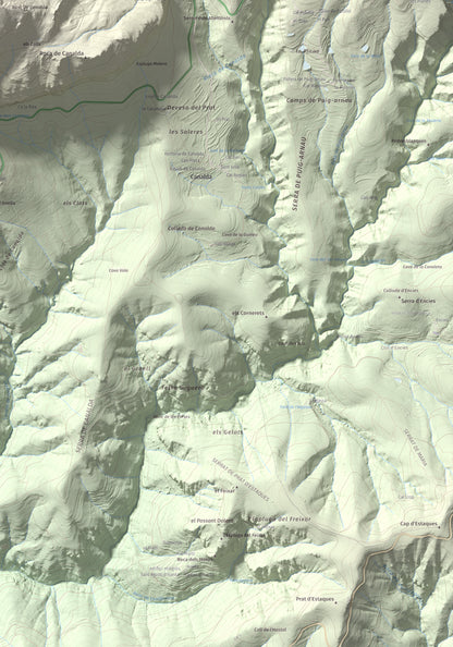 Mapa de relieve de Puig Sobirà, 1938 m, Solsonès, lámina 100 Cims de Trobart. Detalle de la zona inferior derecha. 70 × 100 cm.