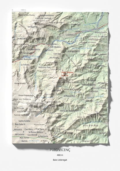 Mapa topográfico del relieve: Puig Vicenç, 468 m. Lámina completa. 21 × 30 cm.