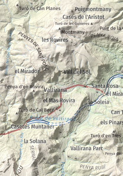 Mapa topográfico del relieve: Puig Vicenç, 468 m. Detalle de la zona superior izquierda. 21 × 30 cm.