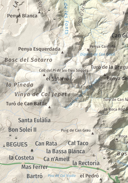 Mapa topográfico del relieve: Puig Vicenç, 468 m. Detalle de la zona inferior izquierda. 21 × 30 cm.