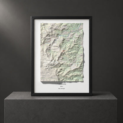 Mapa topográfico del relieve: Puig Vicenç, 468 m. Presentación enmarcada. 30 × 40 cm.