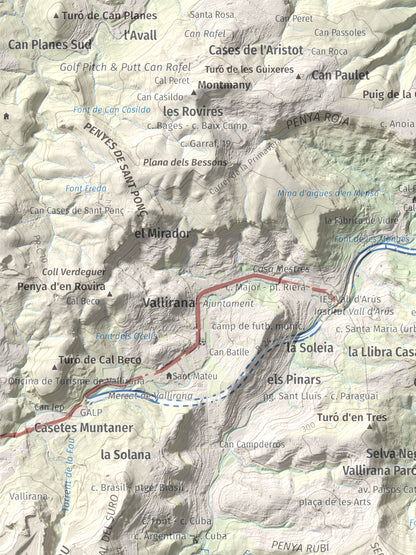 Mapa topográfico del relieve: Puig Vicenç, 468 m. Detalle de la zona superior izquierda. 30 × 40 cm.